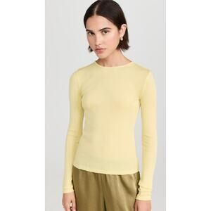 Vince Butter Yellow Ribbed Long Sleeve Crewneck Shirt 100% Cotton Women size XL